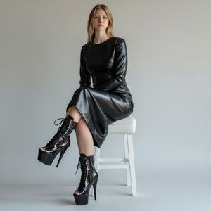 Pleaser Sexier Than Ever Black Faux Patent Leather‎ Platform Boots